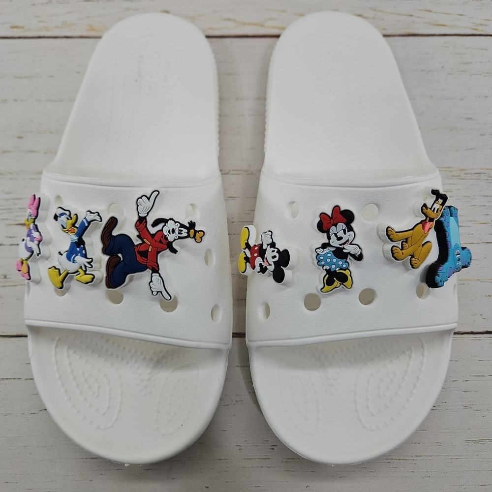 Crocs Sandals Mens 6 Womens‎ 8 White Slip On Slide Flats Mickey Minnie Friends